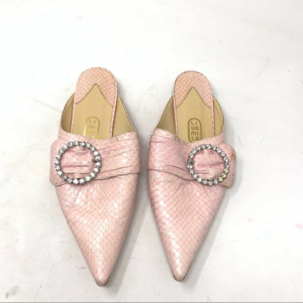 Liudmila python leather pink pointed toe mules loafers size 40